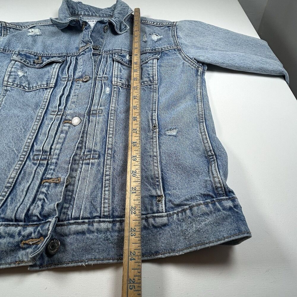 Old Navy Denim Jean Jacket Blue Distressed Cotton Trucker Western Women Med Tall - Picture 12 of 16